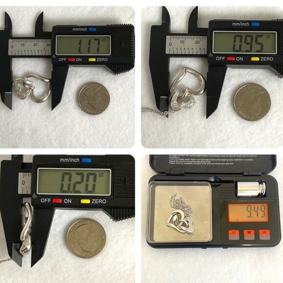 Sterling Silver 925 HOB Double Open Heart Pave Diamond Necklace 19.5" Chain - Picture 10 of 16